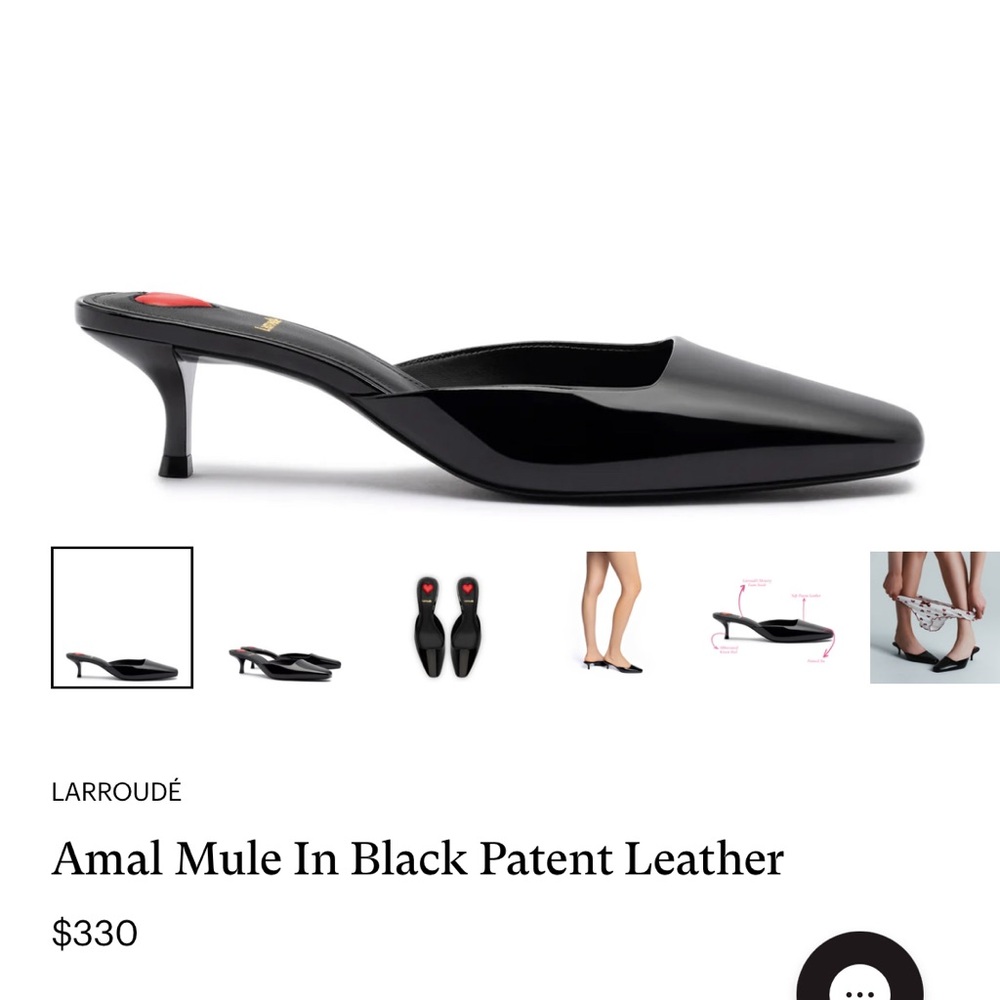 Brand new in box Larroude black patent slides.